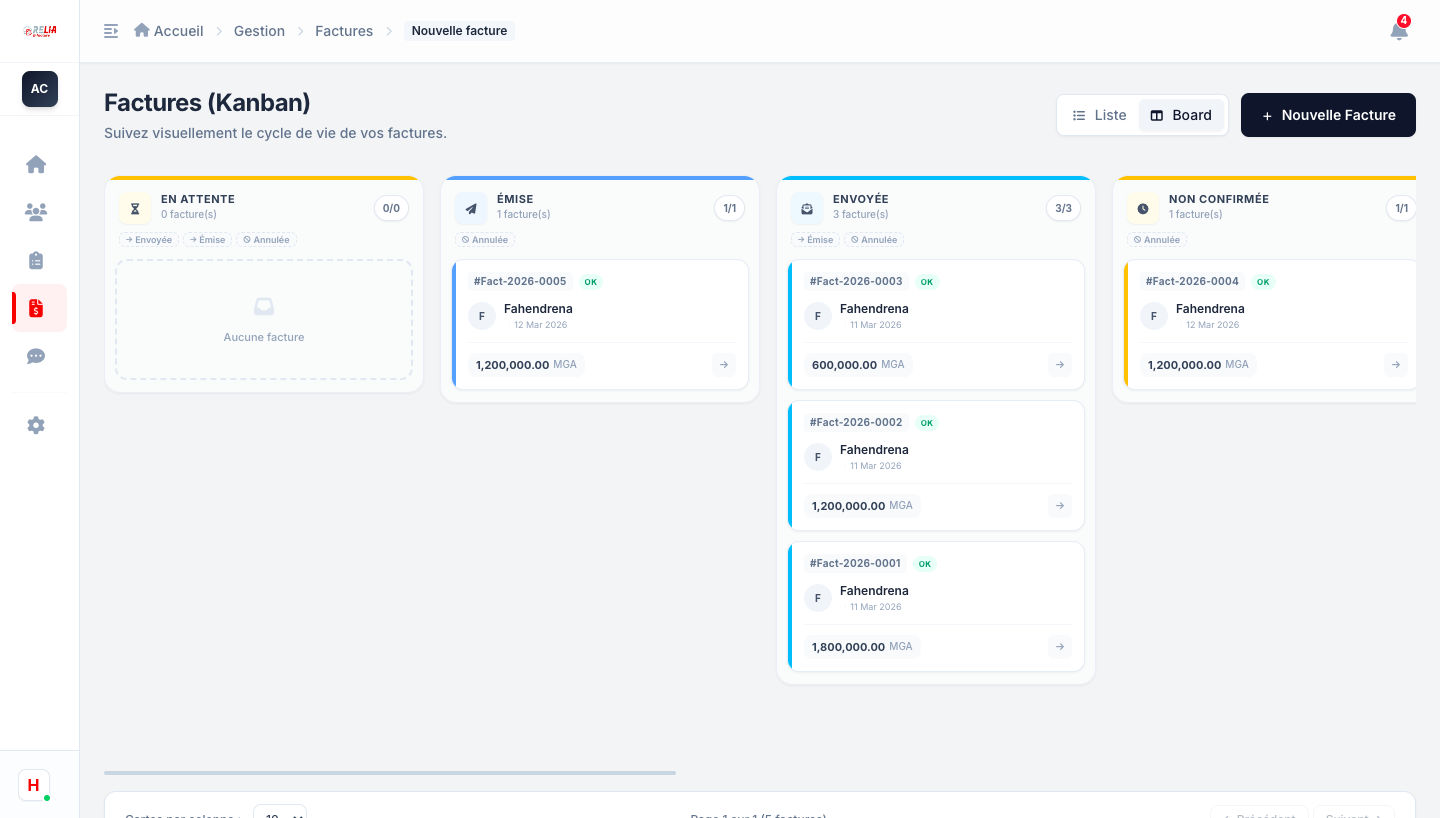 Vue Kanban des factures
